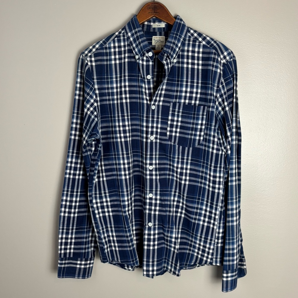J. Crew Indian Madras Men's Plaid Button-Down Shirt 100% Cotton‎ Slim Fit Medium